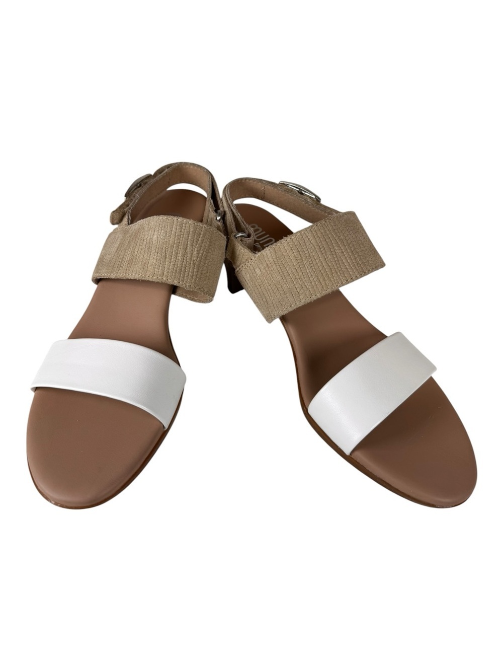Munro Livia White Tan Leather Slingback Block Heel Sandals Size 8 Narrow 8N |NWT